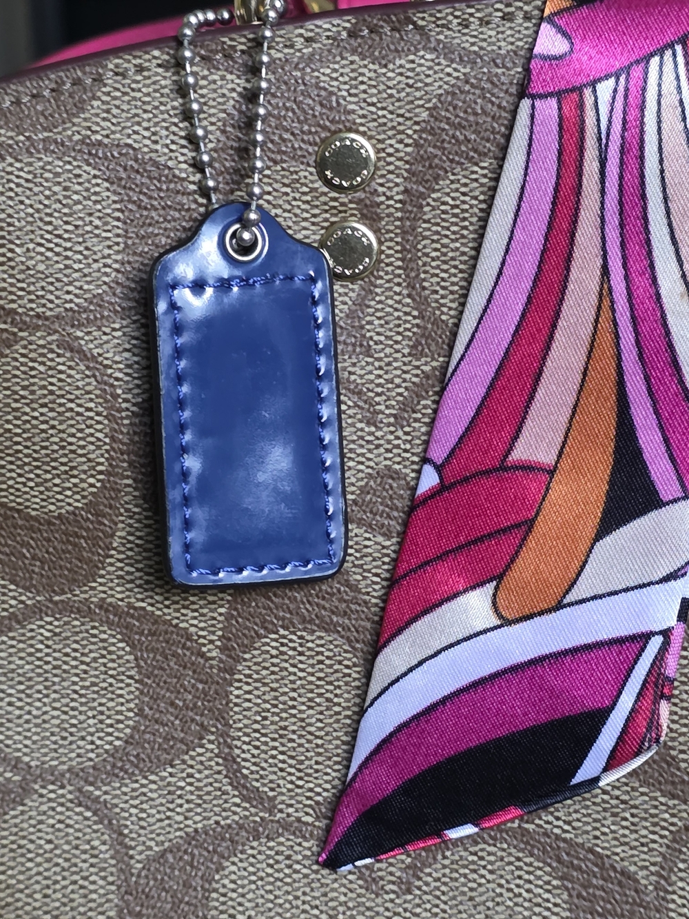 Coach Blue Leather Hangtag W/ Silver Ball Chain - Picture 2 of 5